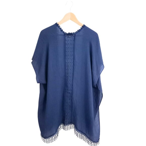 Steve Madden Navy Blue Boho Kimono Cardigan – Open Front, Tassel Hem, Size M/L - Picture 6 of 6